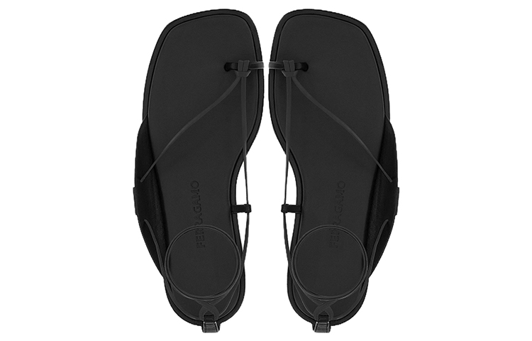 Lookbook (W) FERRAGAMO Geitenleren Vierkante Teen Slippers ''Zwarte Fashion Sandalen'' 01E864-760689