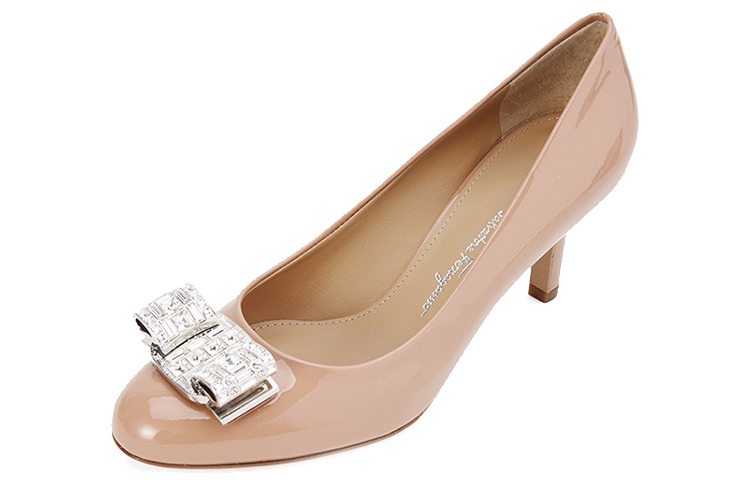 Order 菲拉格慕 鮮皮蝴蝶結裝飾高跟鞋 女款 深裸粉色