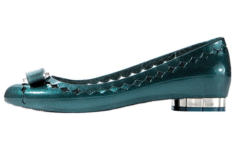(W) FERRAGAMO Jelly Cutout Flats 'Green'