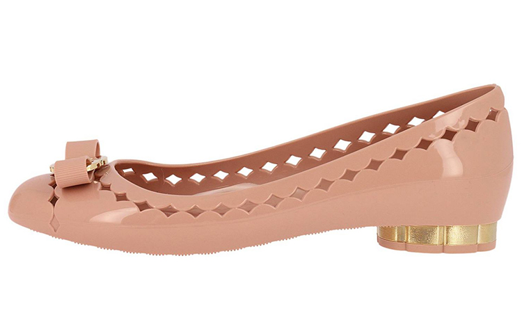 (W) FERRAGAMO Jelly Flat 'Pink Bow Cut-Out'