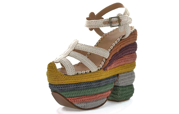 (Women) FERRAGAMO Layered Platform Hook-Weave Wedge 'White' 01P220-70260