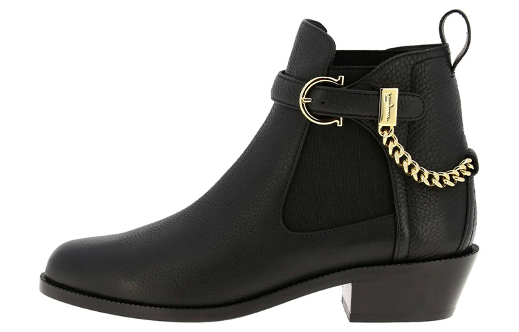 (W) FERRAGAMO Leather Ankle Boots 'Black Buckle'