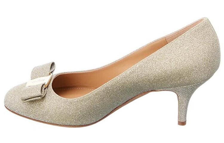 (W) FERRAGAMO Leather Bow High Heel 'Silver'