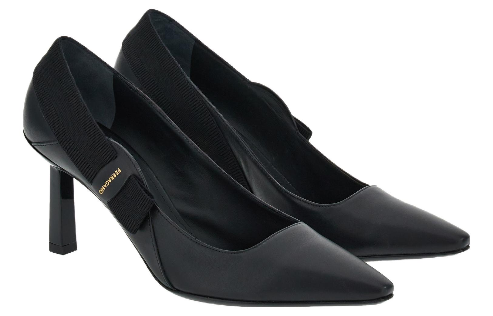 (W) FERRAGAMO Leather Bow Square Toe Stiletto 'Black' 圖 2