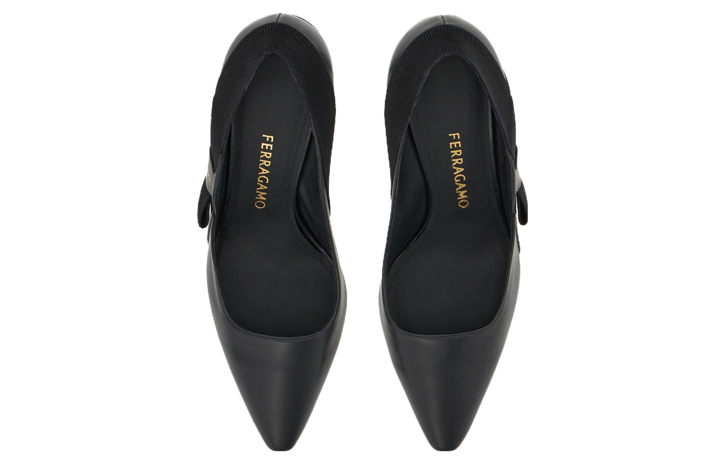 (W) FERRAGAMO Leather Bow Square Toe Stiletto 'Black' 圖 3