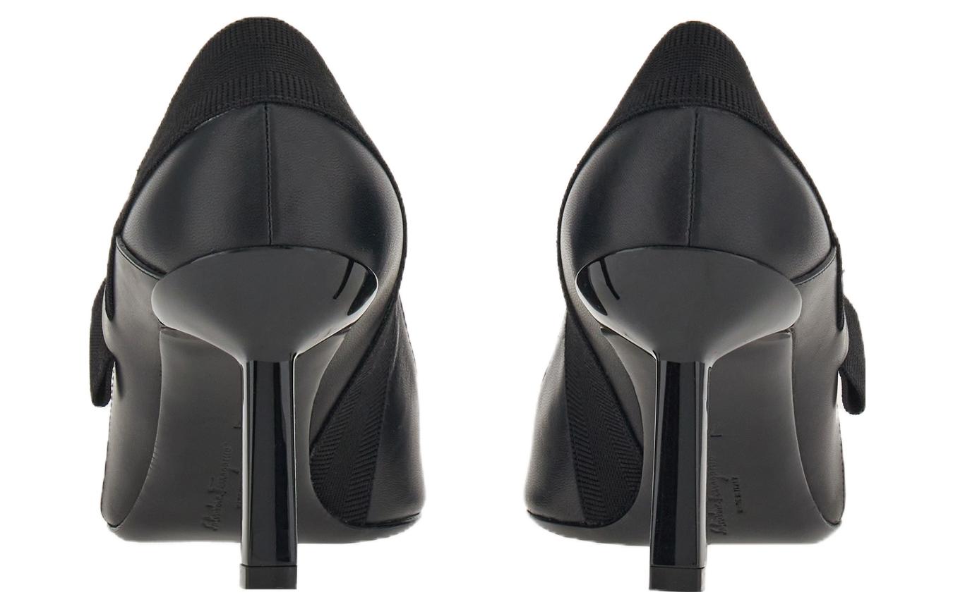 (W) FERRAGAMO Leather Bow Square Toe Stiletto 'Black' 圖 4