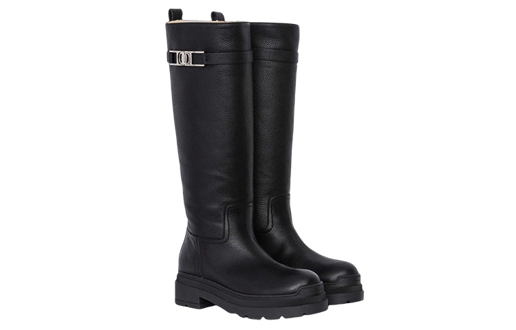 (W) FERRAGAMO Leather Chunky High Boot 'Black' 圖 3