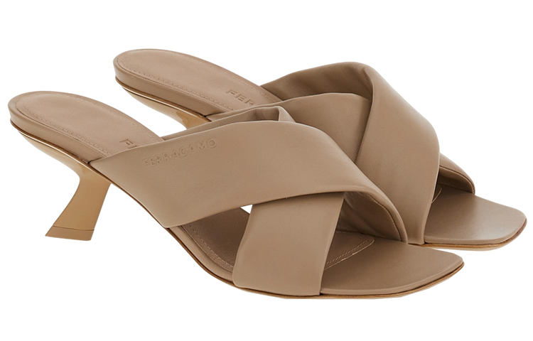 Lookbook (W) Ferragamo皮革交叉带粗跟凉鞋“米色” 01F939-761900