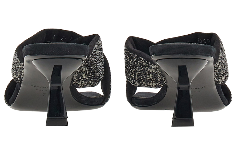 (W) FERRAGAMO Leather Cross Strap Slide 'Black Crystal' 圖 4