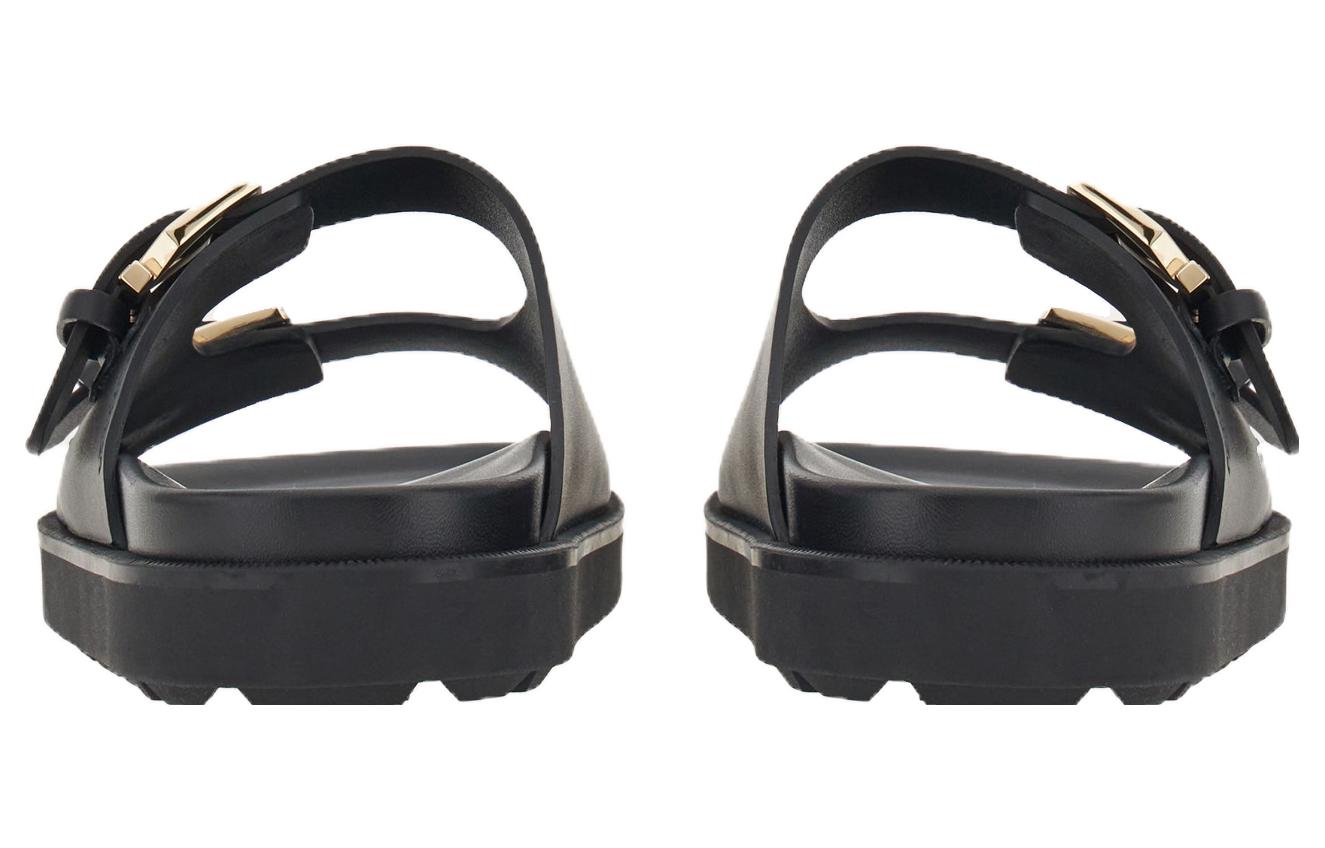 (W) FERRAGAMO Leather Double Gancini Slide 'Black' 圖 4