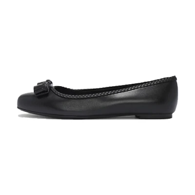 (W) FERRAGAMO Leather Flat 'Black Bow'