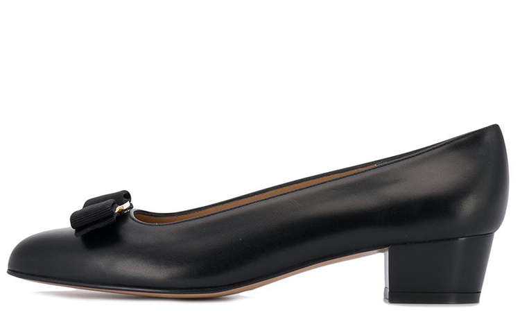 (Women) FERRAGAMO Leather High Heels 'Black Chunky Heel' 017468-574571
