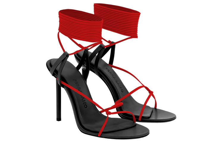 Order (W) FERRAGAMO Sandale Mode Noire en Cuir à Lacets et Bout Ouvert 01F124-760692