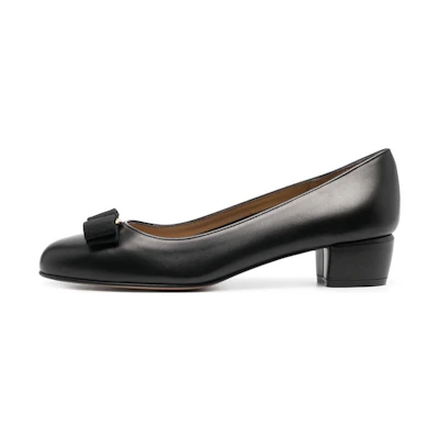 (W) FERRAGAMO Leather Mule 'Black Chunky Heel'