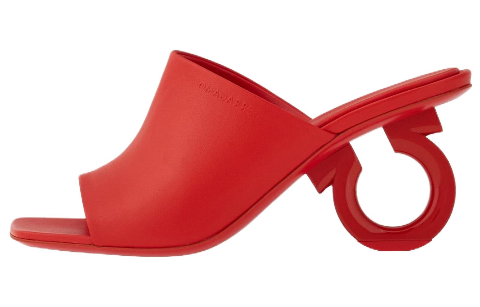 (Women) FERRAGAMO Leather Mule Round Toe High Heel 'Red Fashion' 01F613-761359