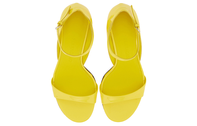 Lookbook (W) FERRAGAMO Leder Sandalen Gelb mit Offener Spitze und Schnallenriemen 01G484-766347