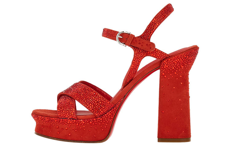 Buy FERRAGAMO菲拉格繆 皮革 漸變水晶鑲飾厚底 時尚涼鞋 8.5cm 女款 紅色