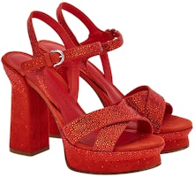 FERRAGAMO菲拉格繆 皮革 漸變水晶鑲飾厚底 時尚涼鞋 8.5cm 女款 紅色 Order FERRAGAMO菲拉格繆 皮革 漸變水晶鑲飾厚底 時尚涼鞋 8.5cm 女款 紅色