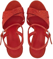 FERRAGAMO菲拉格繆 皮革 漸變水晶鑲飾厚底 時尚涼鞋 8.5cm 女款 紅色 Lookbook FERRAGAMO菲拉格繆 皮革 漸變水晶鑲飾厚底 時尚涼鞋 8.5cm 女款 紅色