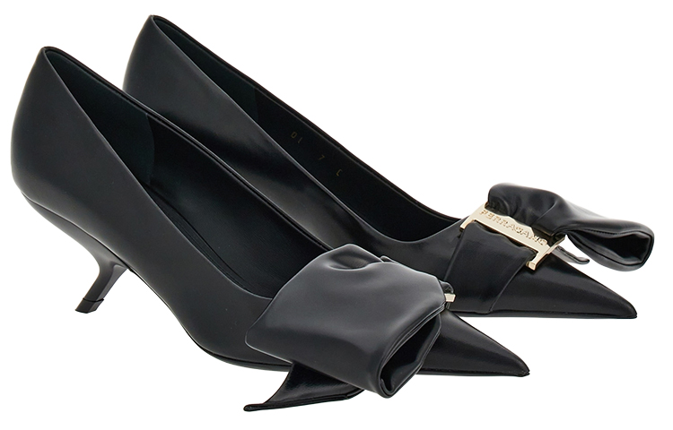 (W) FERRAGAMO Leather Pointed-Toe Pumps 'Black' 圖 3
