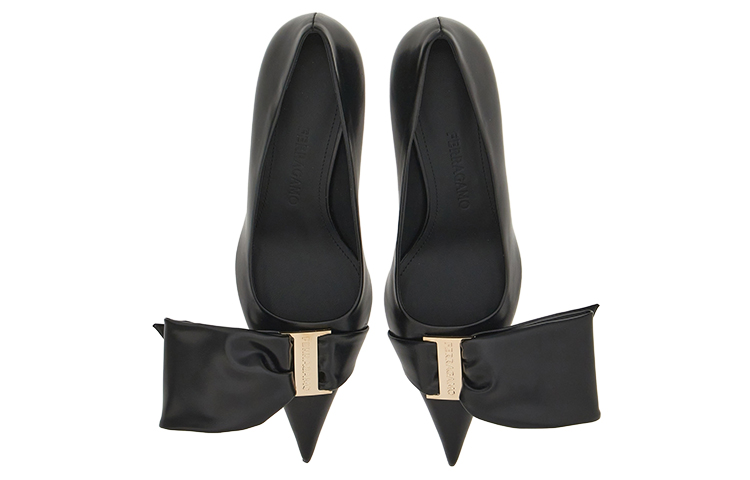 (W) FERRAGAMO Leather Pointed-Toe Pumps 'Black' 圖 4
