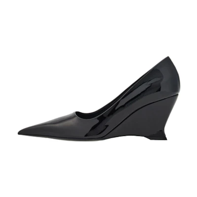 (W) FERRAGAMO Leather Pointed-Toe Slip-On Wedge '7cm Black'