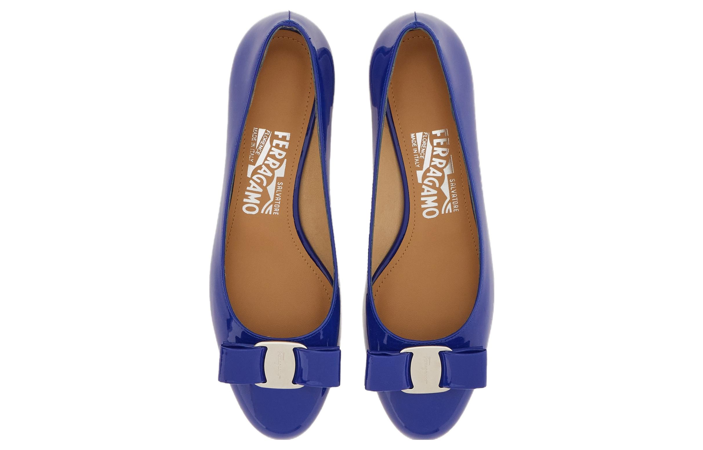 (W) FERRAGAMO Leather Round-Toe Pumps with Bow 'CMFTable Versatile Chunky Heel Blue' 圖 3