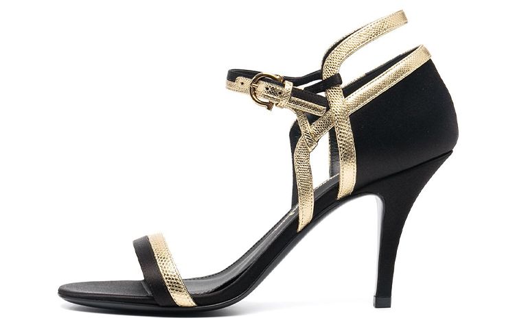 (W) FERRAGAMO Leather Satin Sandal 'Black Summer'