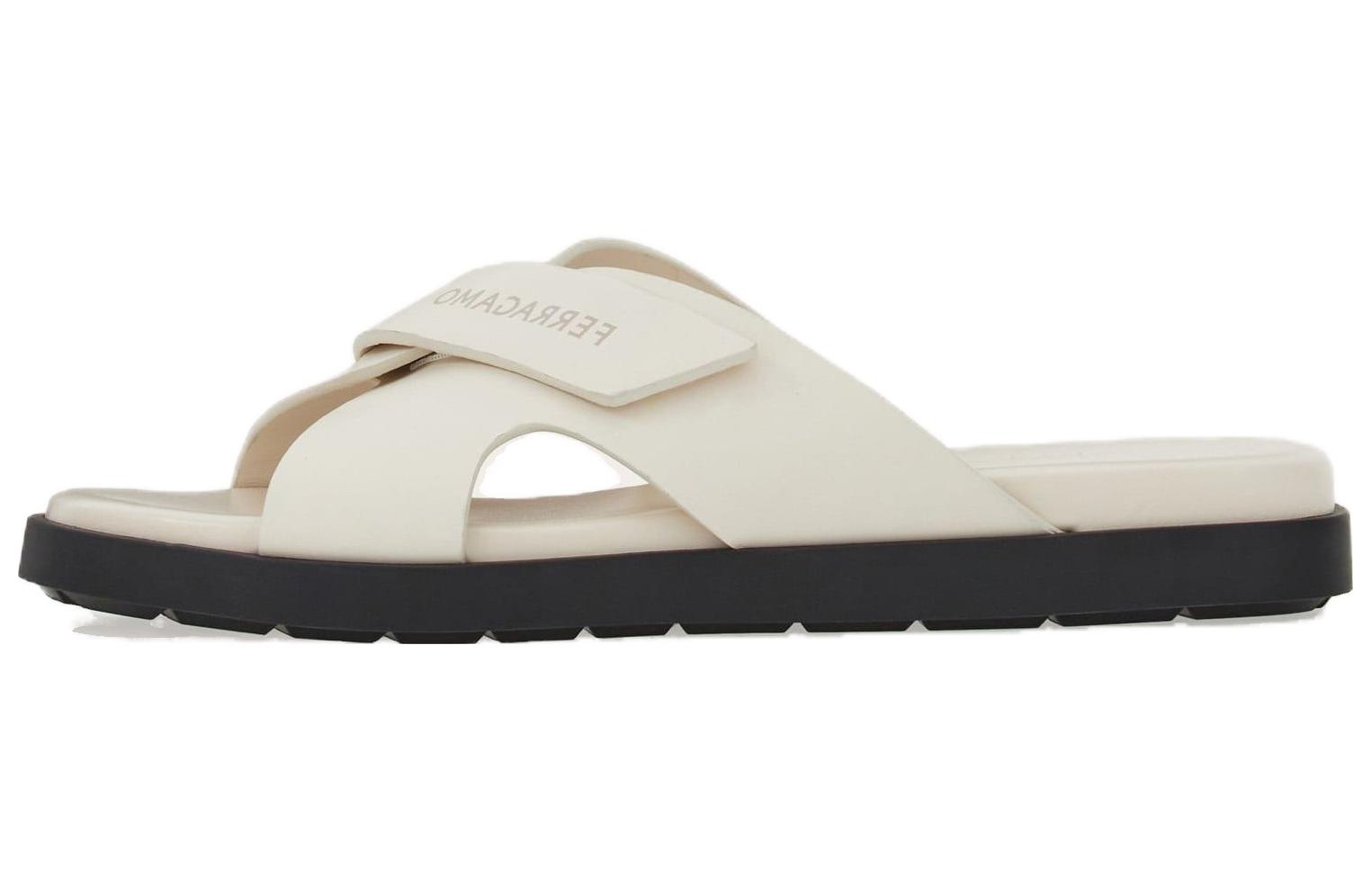 (W) FERRAGAMO Leather Slide 'White Cross-Strap'