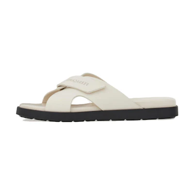 (W) FERRAGAMO Leather Slide 'White Cross-Strap'