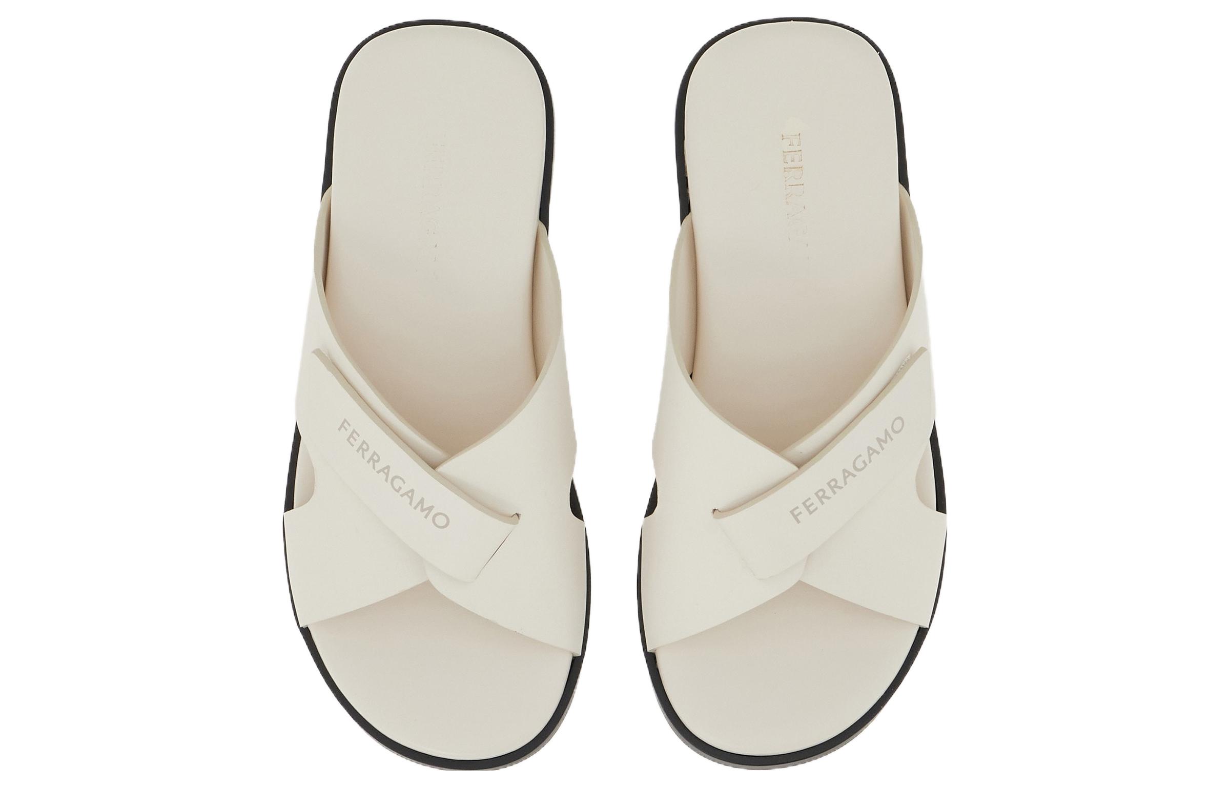 (W) FERRAGAMO Leather Slide 'White Cross-Strap' 圖 3