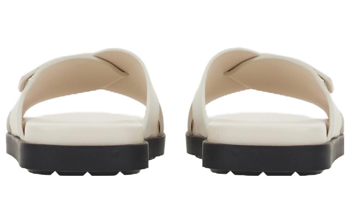 (W) FERRAGAMO Leather Slide 'White Cross-Strap' 圖 4