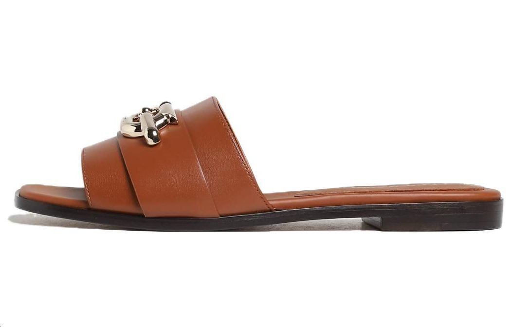 (Women) FERRAGAMO Leather Slides 'Brown Comfort' 01G170-763942