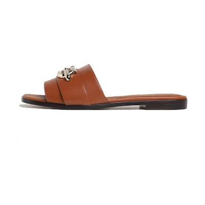 (W) FERRAGAMO Leather Slides 'Brown CMFT'