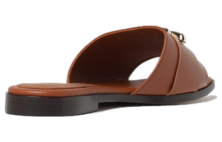 Shop FERRAGAMO菲拉格慕 皮革 舒適休閒 一字拖鞋 2cm 女款 棕色