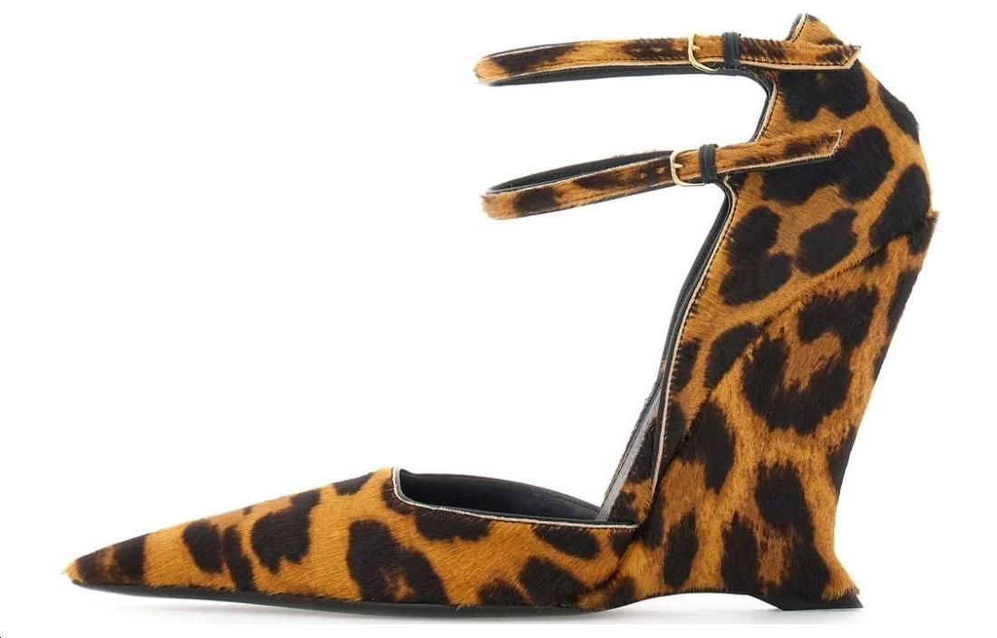 (Women) Ferragamo Leopard Print Pointed Toe Wedge Heels 10.5cm 01G556 766365