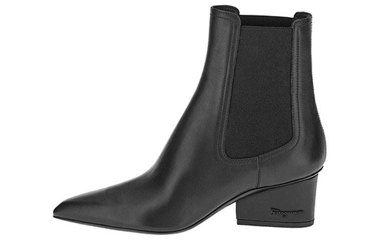 (Women) FERRAGAMO Logo-Embossed Heel Chelsea Boots 'Black' 01B736-745259