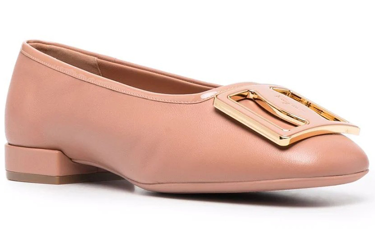(W) FERRAGAMO Embossed-Logo Plaque Ballerina Shoes Pink 'Beige' 圖 3