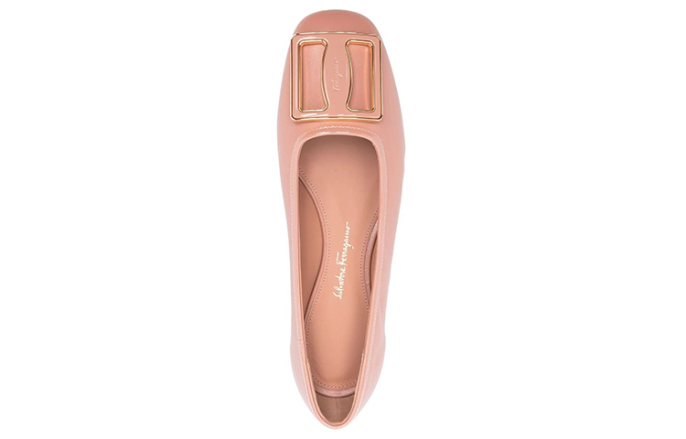 (W) FERRAGAMO Embossed-Logo Plaque Ballerina Shoes Pink 'Beige' 圖 5