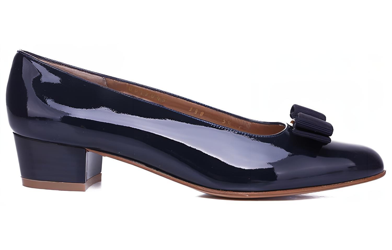 Order (W) FERRAGAMO Escarpins Bas à Nœud ''Bleu Marine Foncé'' 017468-531284