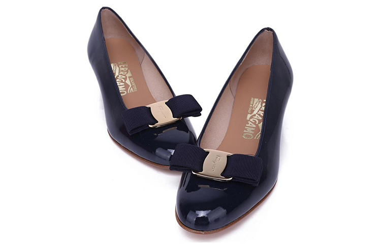 Shop (W) FERRAGAMO Escarpins Bas à Nœud ''Bleu Marine Foncé'' 017468-531284