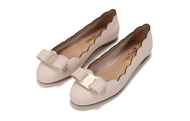 (W) FERRAGAMO Nappa Bow Ballet Flats 'Bone' 圖 3