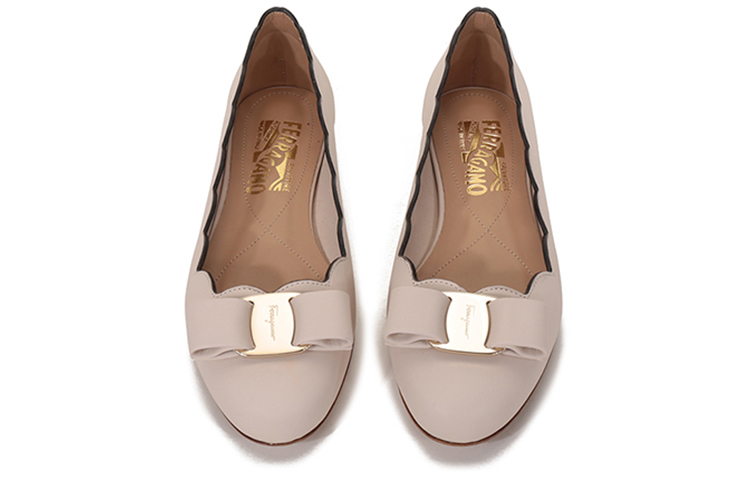 (W) FERRAGAMO Nappa Bow Ballet Flats 'Bone' 圖 4