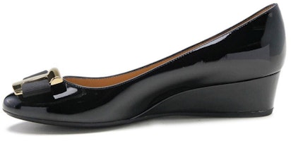 (Women) FERRAGAMO Patent Leather High Heels 'Black' 'Bow Tie Wedge' 01H224-592353 (Women) FERRAGAMO Patent Leather High Heels 'Black' 'Bow Tie Wedge' 01H224-592353