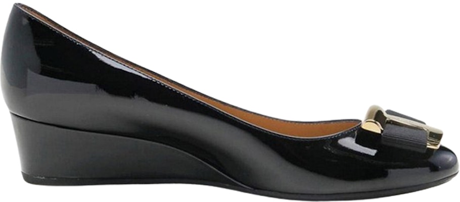 (Women) FERRAGAMO Patent Leather High Heels 'Black' 'Bow Tie Wedge' 01H224-592353 Order (Women) FERRAGAMO Patent Leather High Heels 'Black' 'Bow Tie Wedge' 01H224-592353