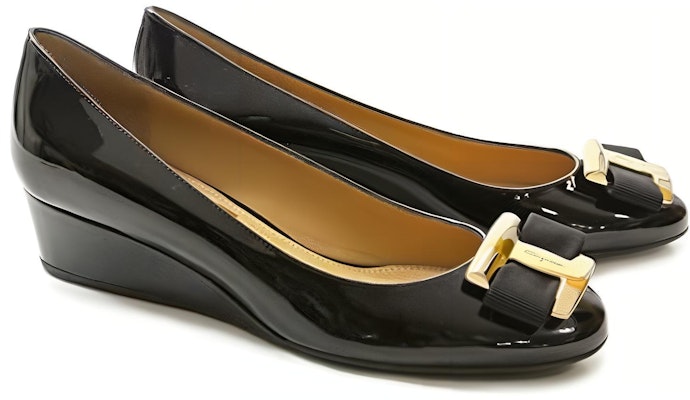 (Women) FERRAGAMO Patent Leather High Heels 'Black' 'Bow Tie Wedge' 01H224-592353 Lookbook (Women) FERRAGAMO Patent Leather High Heels 'Black' 'Bow Tie Wedge' 01H224-592353