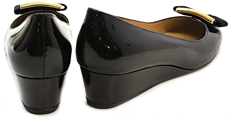 (Women) FERRAGAMO Patent Leather High Heels 'Black' 'Bow Tie Wedge' 01H224-592353 Shop (Women) FERRAGAMO Patent Leather High Heels 'Black' 'Bow Tie Wedge' 01H224-592353