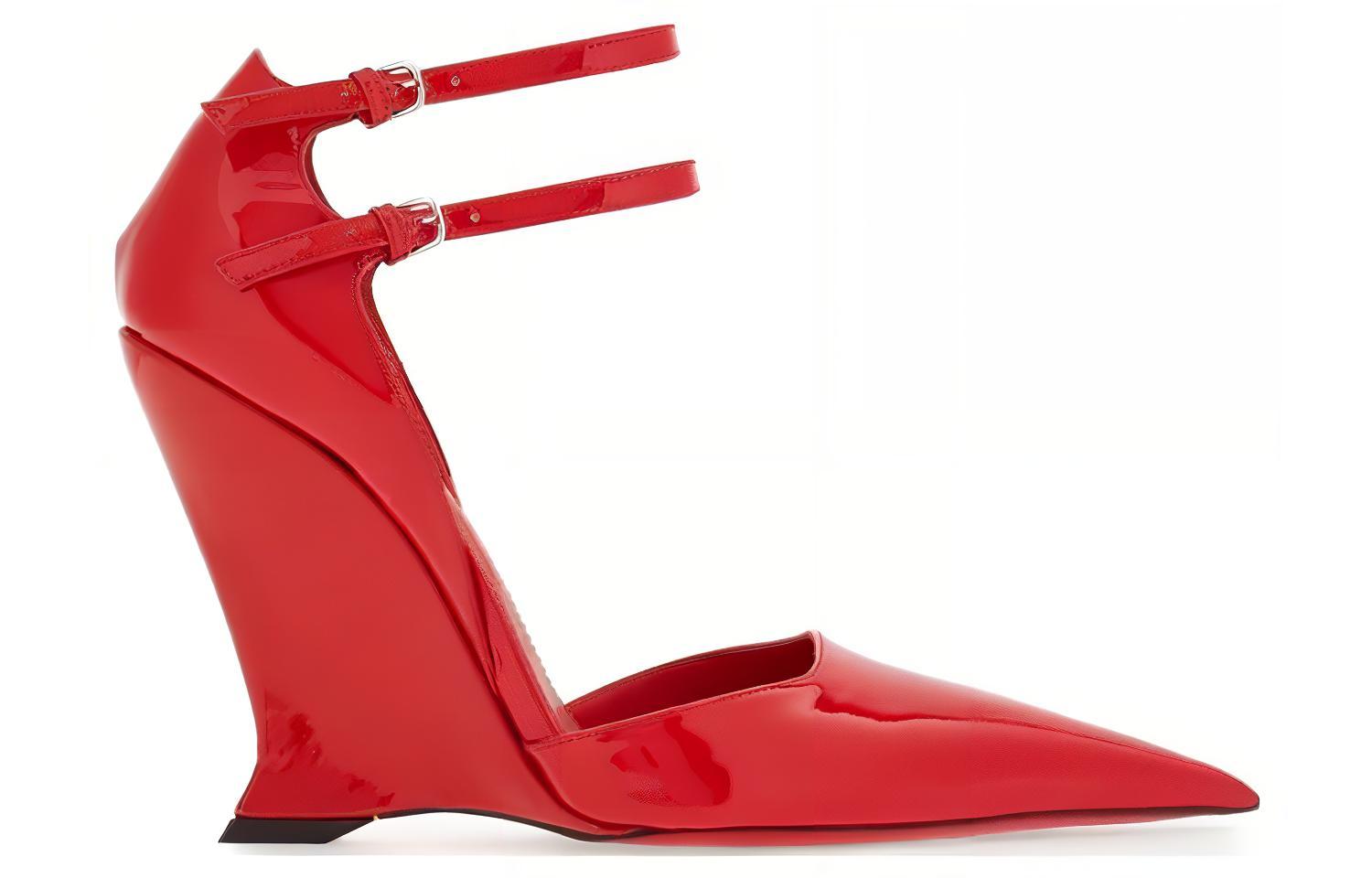 (W) FERRAGAMO Patent Leather Pointed-Toe Buckle Pumps 'Flame Red' 圖 2