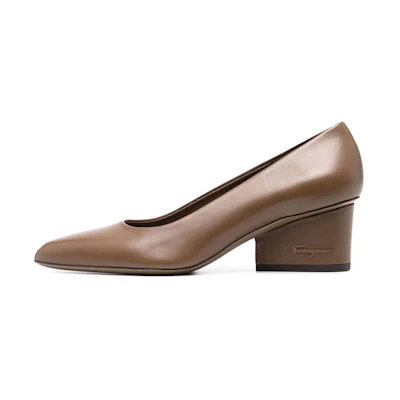 (W) FERRAGAMO Pointed-Toe Chunky Heel 'Brown'