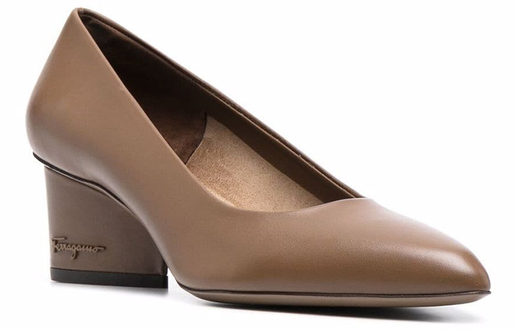 (W) FERRAGAMO Pointed-Toe Chunky Heel 'Brown' 圖 2